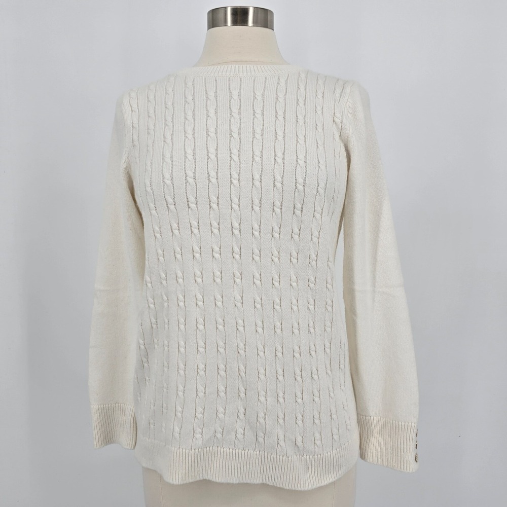 Talbots Sweater Women LP Ivory Pullover Cable Knit Classic Long Sleeve Button